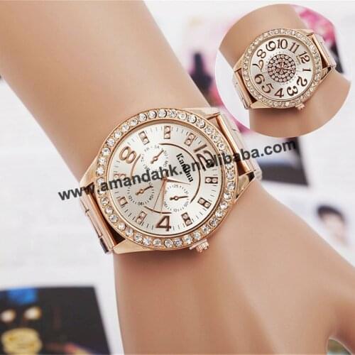 New Wholesale Women Watch Men Women Cute Lady Alloy Analog Quartz Big Rhinestone Wristwatches