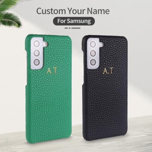 Solid Color Luxury Leather Custom Initial Name Phone Case For Samsung Galaxy A70 A7 2018 A50 S8 S9 S10 S21 Personalization Cover