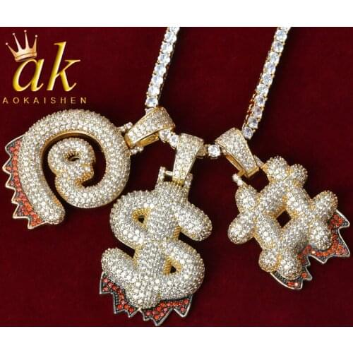 Bubble Red color Drip Question Mark Dollar Sign Pendants Necklaces Charms Cubic Zircon Men Women Hip Hop Jewelry