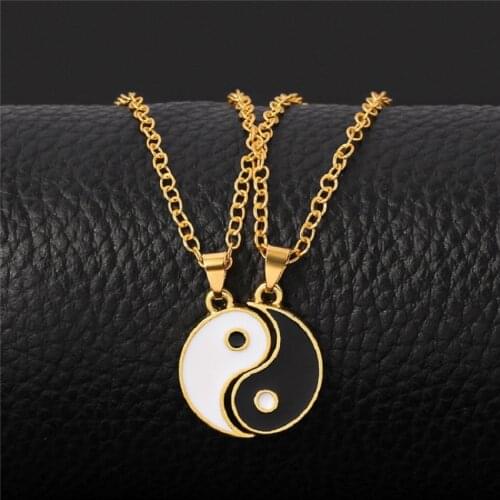 2Pcs/Set Couple Necklaces Chinese Tai Chi Gossip Banish Bad Luck Charm Pendant ChainNecklace Jewelry Lovers Christmas Gift