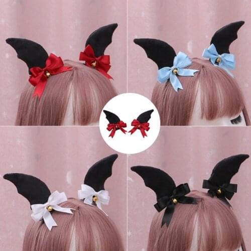 Plush Devil Bat Wing Hair Clips Sweet Bowknot Golden Bell Lolita Alligator Hairpins Halloowen Cosplay Party Barrettes