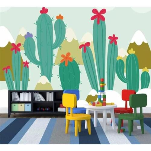 Custom wallpaper modern minimalist Nordic cute cactus TV background wall painting