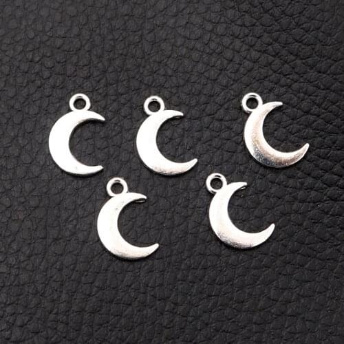 50pcs/lot Silver Plated Moon Charm Metal Pendants DIY Necklaces Bracelets Jewelry Handicraft Accessories 14*10mm P166