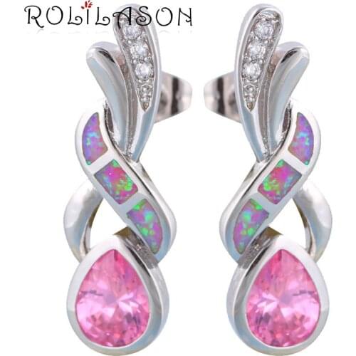 Pink zirconia Zirconia Super supplier Purple fire opal Silver Stamped Fashion Jewelry Dangle Earrings Fine jewelry OE306