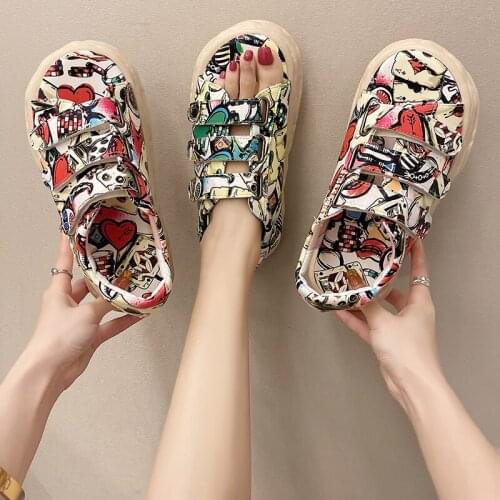 Summer Sandals Women Shoe Rocking Shoes for Printed Wedge Heel Casual Sneakers White Street Style Womens Slip-on Without Heels