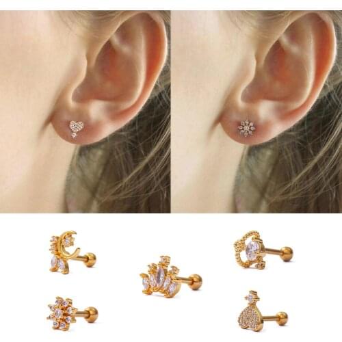 1Pc Stainless Steel CZ Cartilage Earrings Dainty Helix Piercing Jewelry Ear Tragus Conch Cartilage Screw Back Stud Earring