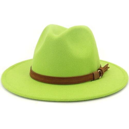Wide brim green woolen top hat spring new men and women fashion Fedora hat warm belt jazz hat wedding hat Panama hat