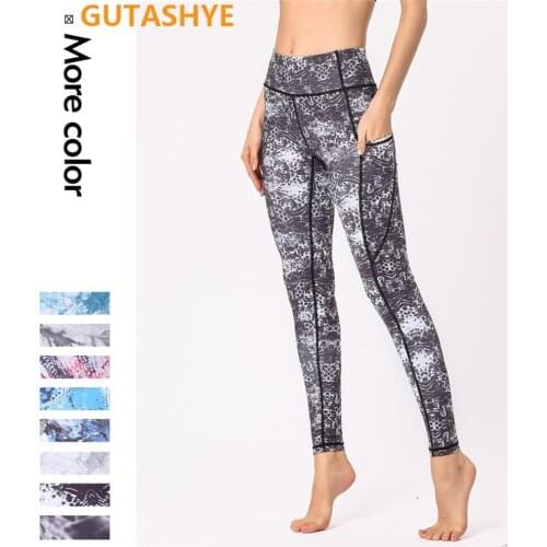 GUTASHYE Print Yoga Pants Women Unique Fitness Leggings Workout Sports Running Leggings Sexy Push Up Gym Wear Elastic Slim Pants