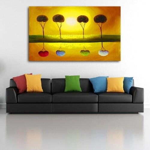 Modern Abstract Sunset Red Blue Green White Tree Nordic Painting Canvas Picture For Living Room And Restaurant Home Wall Decor