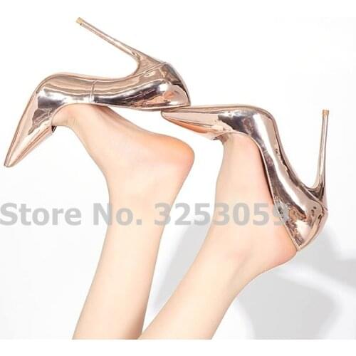 ALMUDENA Women Charming Champagne Rose Gold Pumps Pointed Toe Shallow Slip-on Stiletto Heel Party Shoes Gold Silver Heels