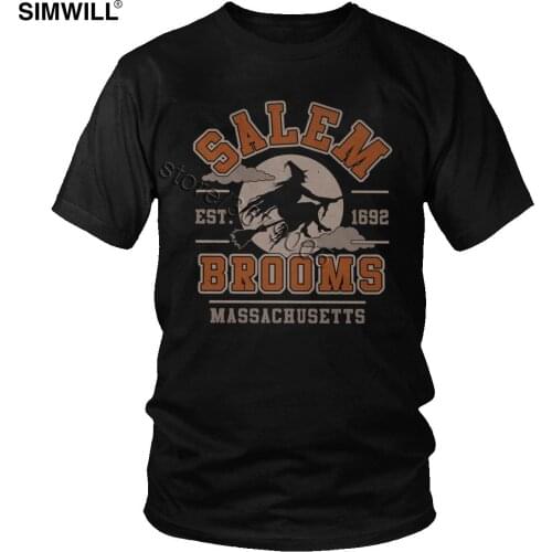 Vintage Funny Tshirt Salem Brooms Halloween Witch T shirt Allhallowtide Trick Tees Men Short Sleeved Cotton Retro Summer T-shirt
