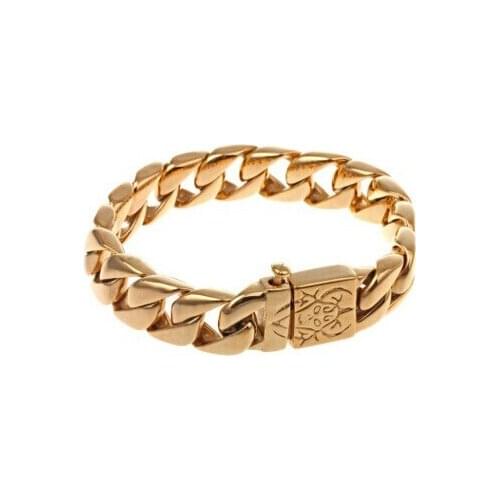 Vintage 22cm Dubai Gold Cuban Chain Bracelet Men Stainless Steel 16mm Width Chunky Skull Charm Jewelry 2021