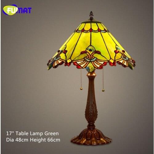 FUMAT Stained Glass Table Lamp Baroque European Style Bedside Lamp Shade Vintage Retro Living Room Bedside Light Fixtures Lamps