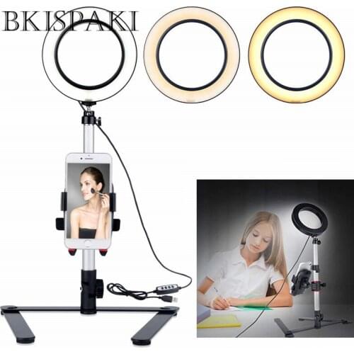 Dimmable LED Studio Camera Ring Light Photo Phone Video Light Lamp With Tripods Selfie Stick Ring Table Fill Light For FB Live