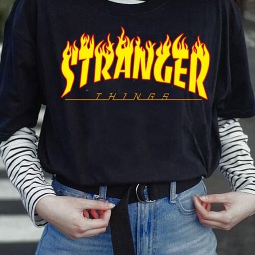 Dark retro Yellow Flame Print Loose Short Sleeves Aesthetics Graphic Short Sleeve Cotton T Shirts Female Camisetas Verano Mujer