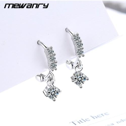Mewanry 925 Sterling Silver Hoop Earrings for Women New Fashion Elegant Sweet Sparkling Zircon Bride Jewelry Party Birthday Gift
