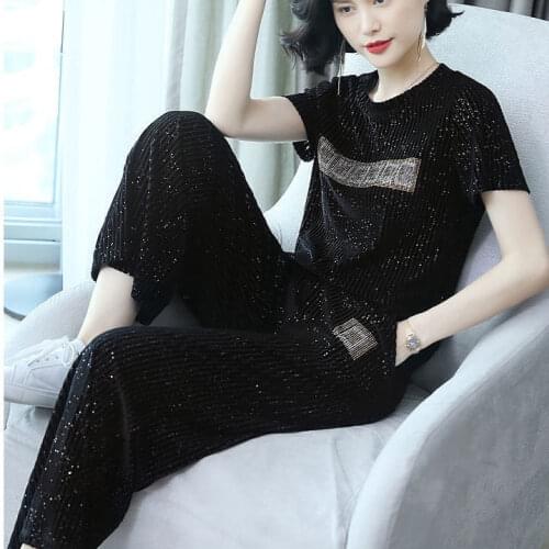 Ms knitting wide-legged pants suit the new summer 2021 fashion brim two-piece outfit