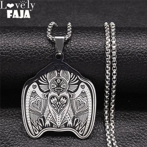 Gothic Heart Bat Stainless Steel Statement Necklace for Women Silver Color Inverted Pentagram Necklace Jewelry bijoux N3626S03