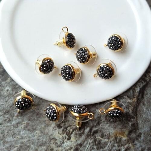 10 Pairs/lot Cute Size 10mm Rhinestone Beads Round Shaped Metal Stud Earrings Gold Tone Studs Jewelry finding for Woman ER169