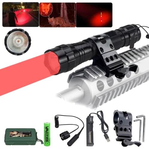 5000LM Q5 Red Led Tactical Flashlight Weapon Gun Light Hunting Flashlight+Rifle Scope Airsoft Mount+Remote Switch+18650+Charger