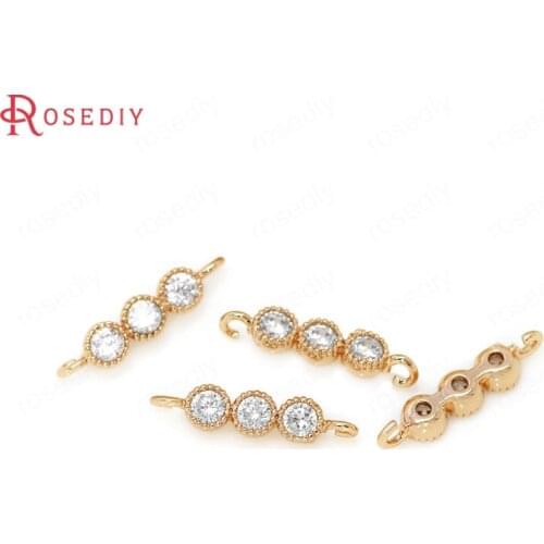 4PCS 3.5x15MM 24K Champagne Gold Color Plated Brass with Zircon Charms Earrings Connector High Quality Jewelry Accessories
