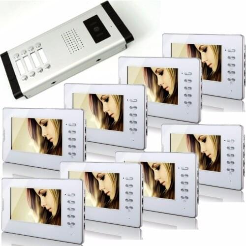 7 Inch Color LCD Monitor Wired Intercom Video Door Phone With 8 Indoor Monitor