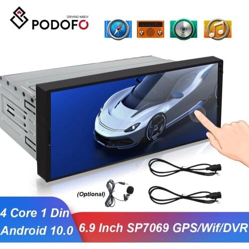 Podofo 1 Din Auto Radio Android Multimedia Player 6.9 Inch Touch Screen Car Stereo Video GPS Navigation WiFi Bluetooth Autoradio