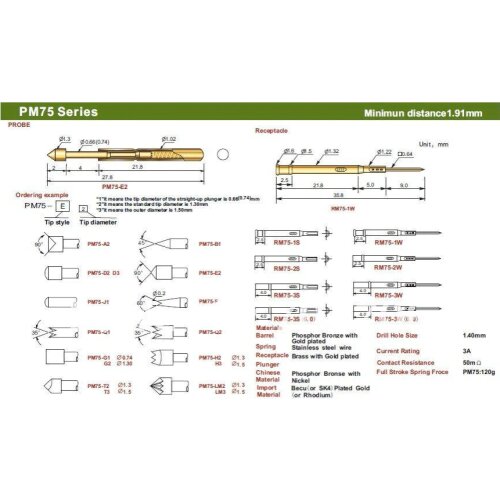 FREE SHIPPING 100PCS/LOT RM75-2S 38.2MM TWO PART SPRING TEST PROBES RECEPTACLE