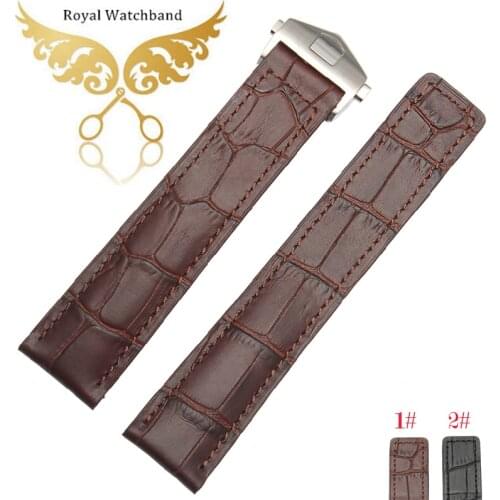 Promotion!22mm New High Quality Stainless Steel Butterfly Buckle Black Genuine Leather Watch bands Strap Free Shipping