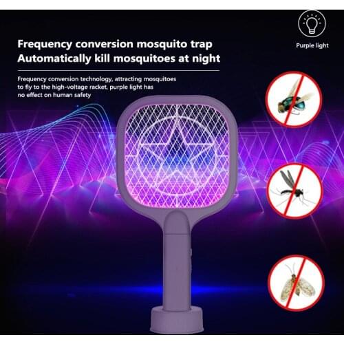 Electric Insect Racket USB Rechargeable Mosquito Swatter DC3000V Portable Mosquitoes Killer Insect Racket Summer Fly Swatter