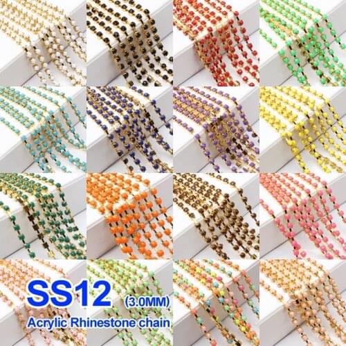 Hot sale Acrylic Rhinestone chain 17 Colors SS12/SS16/SS28 Gold Claw chains For DIY Sewing Clothes Accessories free shipping