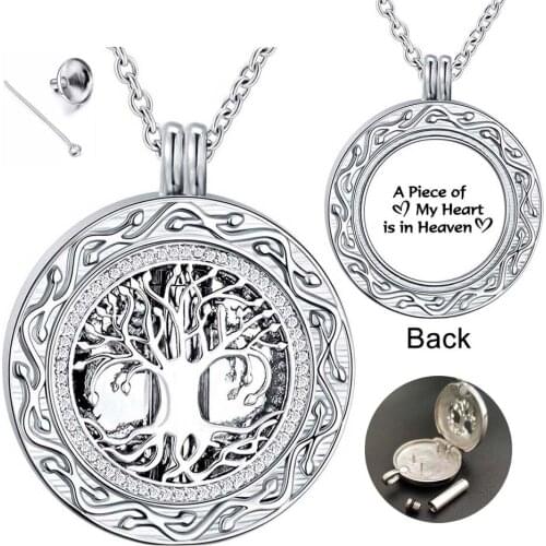 Custom Text Tree of Life Cremation Jewelry A Piece of My Heart is in Heaven Memorial Urn Necklace Ashes Pendant Stainless Steel