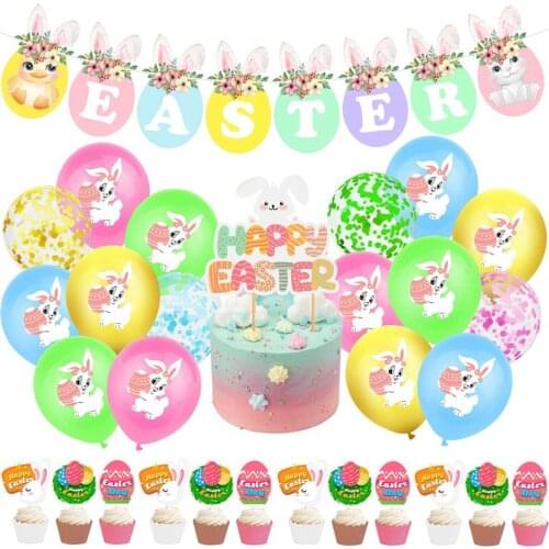 Easter Party Decoration Rabbit Latex Balloons Happy Easter Cake Topper Bunny Eggs Bunting Banner Garland Easter for Kids