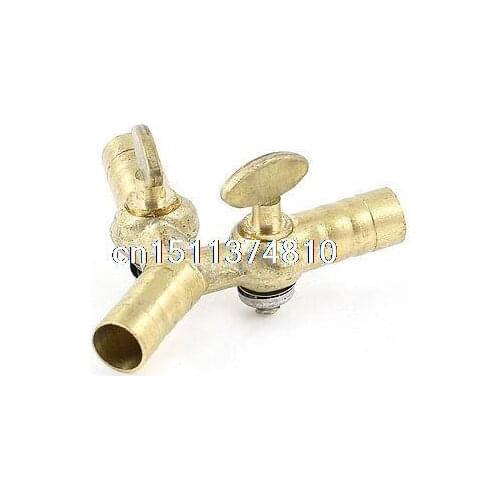 Brass Tone 10mm x 9mm Dual Handle 3 Way Y Shaped Fuel Air Hose Joiner