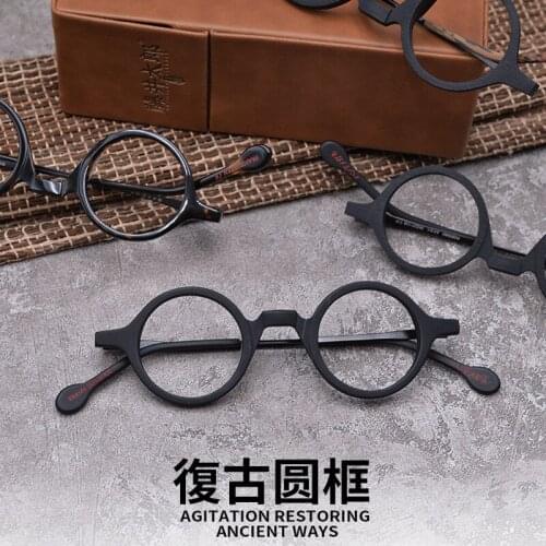 Handmade metal small round-framed spectacle frames equipped anti-blu-ray myopia lens frame mens womens retro wood-printed