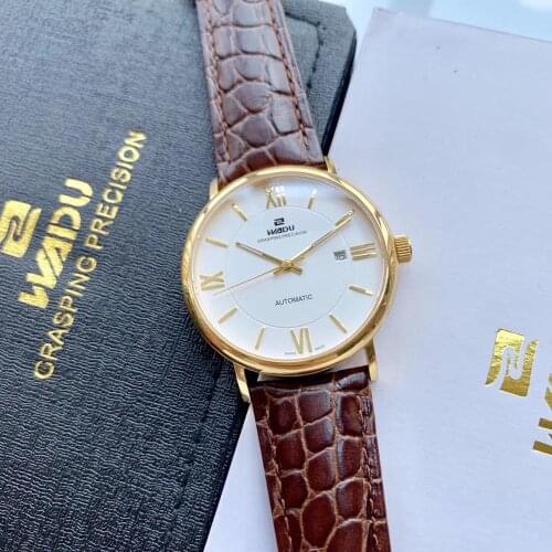 41mm Very Thin Mechanical Auto Date Mens Watch Gold Men Watch Sapphire Business Wrist Watch A66