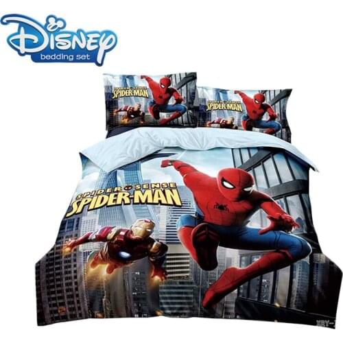 Marvel Spider Man Iron Man Bedding Sets Twin Size Quilt Cover Duvet Cover single Bed Cover Flat fitted Sheet Pillow Cases 4pcs
