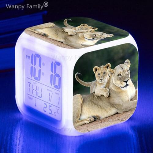 Animal Lion Alarm Clock 7 Color Glowing LED Digital Alarm Clock For Kids Birthday Gift Multifunctio Luminous Electronic Alarm
