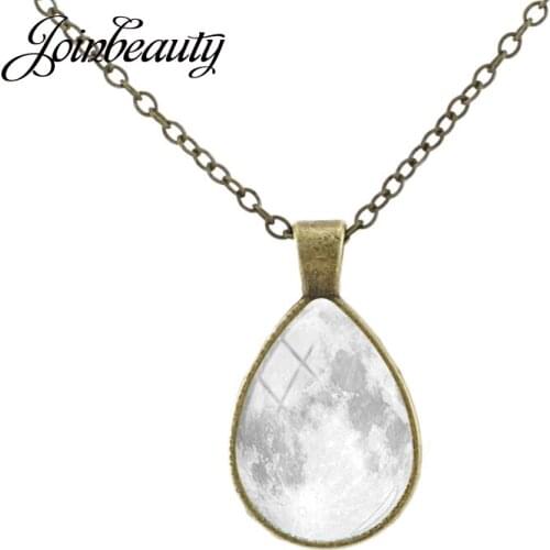 JOINBEAUTY Moon Surface Universe Tear Drop Necklace Retro Simple Glass Cabochon Dome Jewelry For Astronaut Souvenir Pendant MO93