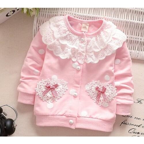 Baby Girls Coat New Autumn Spring Cardigan Tops Kids Lace Collar Jacket Outerwear Coat Children Clothes Newborn Wear 0-2 years