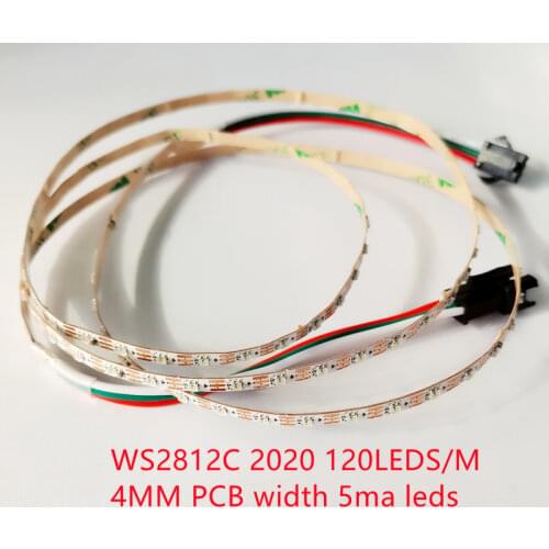 New 1Meter 120LEDs/m WS2812C-2020 led addressable pixel LED strip flexible DC5V RGB full color Strip IP20 WHITE PCB 4mm wide PCB