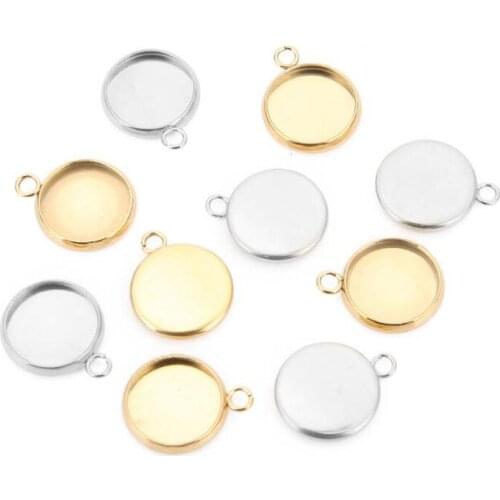 20pcs 6-20mm Stainless Steel Pendant Cabochon Base Trays for DIY Necklace Jewelry Making Round Bezel Cabochon Settings