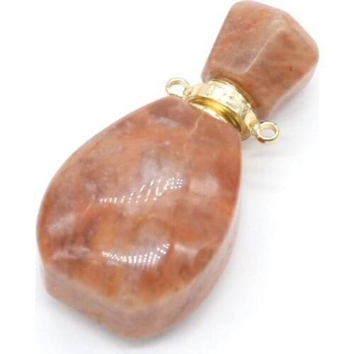 Natural Stone Perfume Bottle Pendants Fine Pink Aventurine Essential Oil Diffuser Pendant For Jewelry Making Necklace Accessory