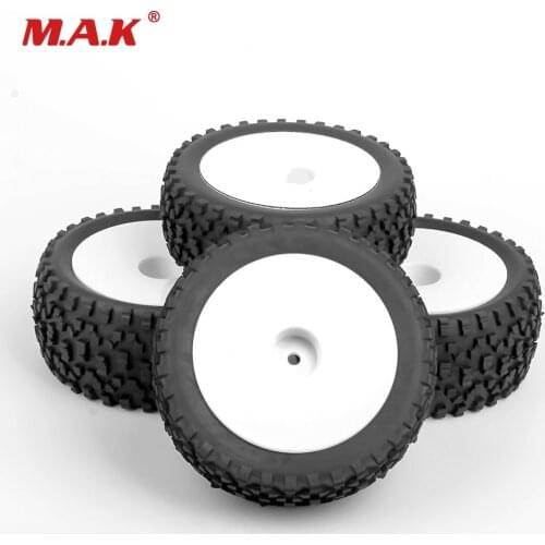 RC 4Pcs 90mm 1:10 Rubber Front & Rear Tires &Wheel 12mm Hex White Wheel Rims For For HSP HPI RC Buggy Off Road Car #484