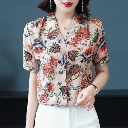Button Up Shirt Office Womens Shirts Vintage Floral Print Clothing Spring Women Tops Chiffon Blusas Mujer De Moda 2021 Verano