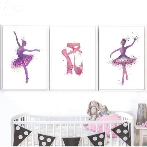 Modern Canvas Painting Ballerina and High Heels Poster Abstract Purple Graffiti Wall Art Poster Picture Home Decor Bedroom Mural
