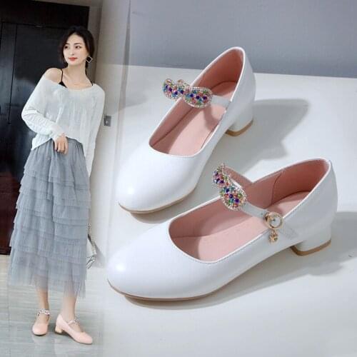 YQBTDL Low Womens Heels Lovely Princess Mary Jane Shoes Colorful Bling Rhinestone Chunky Heel Ladies Pumps Summer Party Shoes