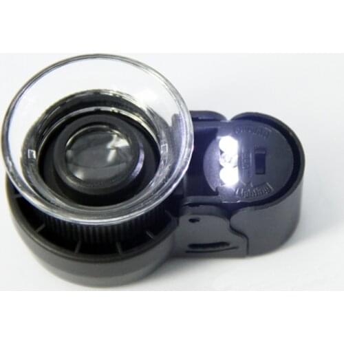 45X21mm LED Illuminated Zoom Focus Adjustable Mini Plastic Jewelery Stamp Printing Magnifying Mirror Pocket Magnifier with Lamps