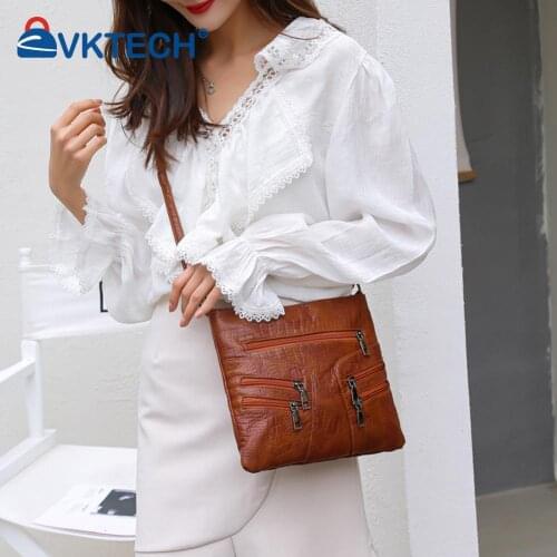 Vintage Women PU Leather Multi Layers Shoulder Crossbody Messenger Bag Casual Ladies Solid Color Large Capacity Handbags