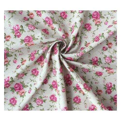 Vintage DIY Zakka cotton linen fabric 50x150cm Rose Floral Printed DIY cotton linen fabric
